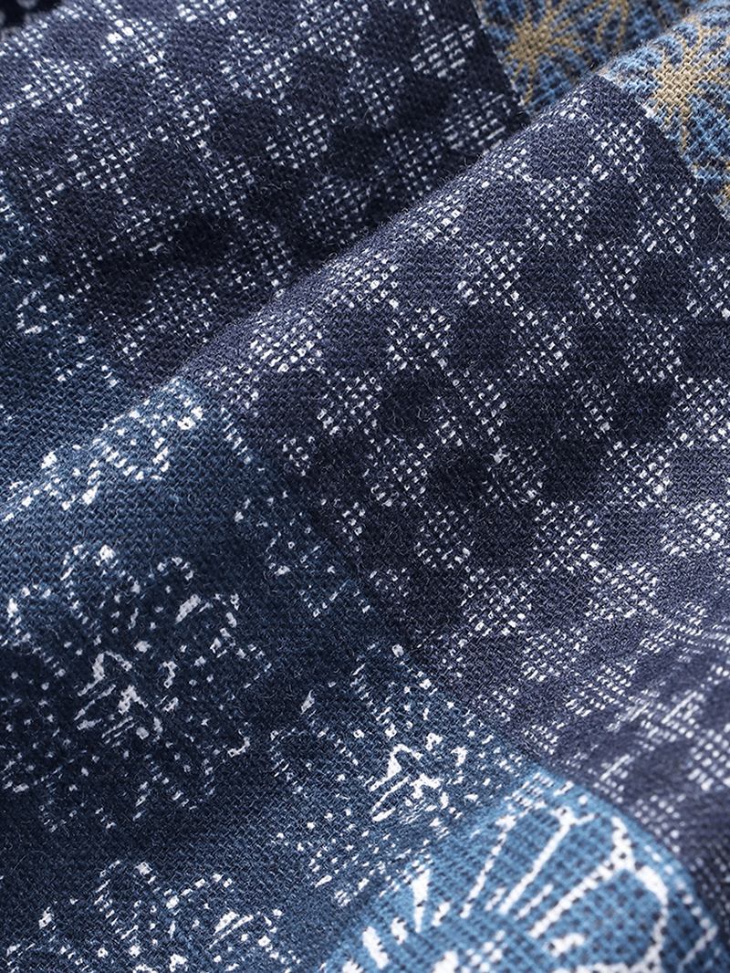 100% Bomull Etniskt Stamtryck Patchwork Byxor Med Elastiska Midja Drop-gren