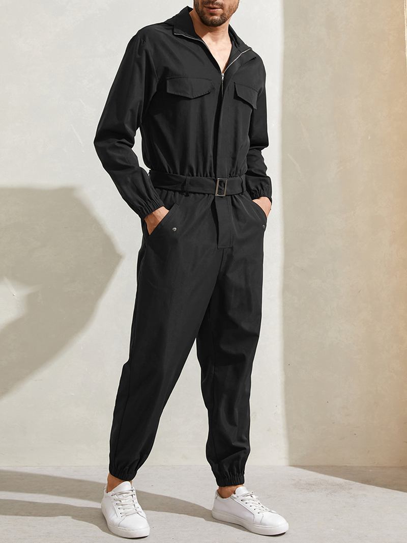 Blixtlås För Herr Med Lapelkrage Fritid Jumpsuit
