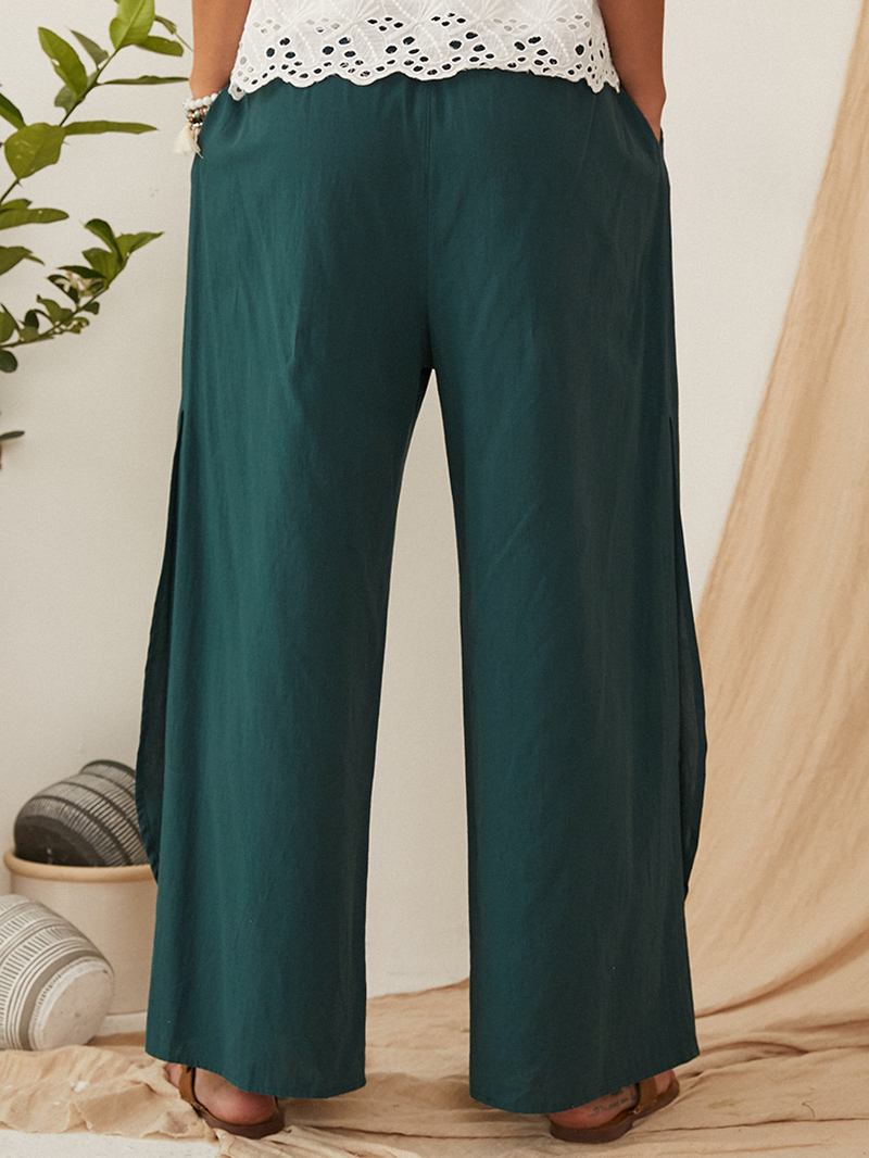Casual Lös Elastisk Midja Ficka Vida Ben Massiva Byxor För Kvinnor