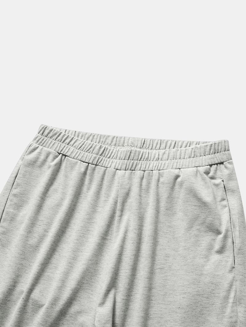 Enfärgad Elastisk Midja Ficka Casual Byxor Med Vida Ben För Kvinnor