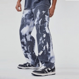 Europeisk Och Amerikansk Trend High Street Washed Tie-dye Med Tryck Jeansbyxa För Män