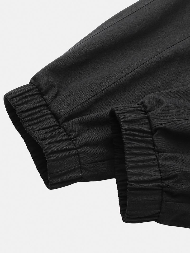 Herr 100% Bomull Elastisk Midja Dragsko Ficka Casual Svarta Joggingbyxor