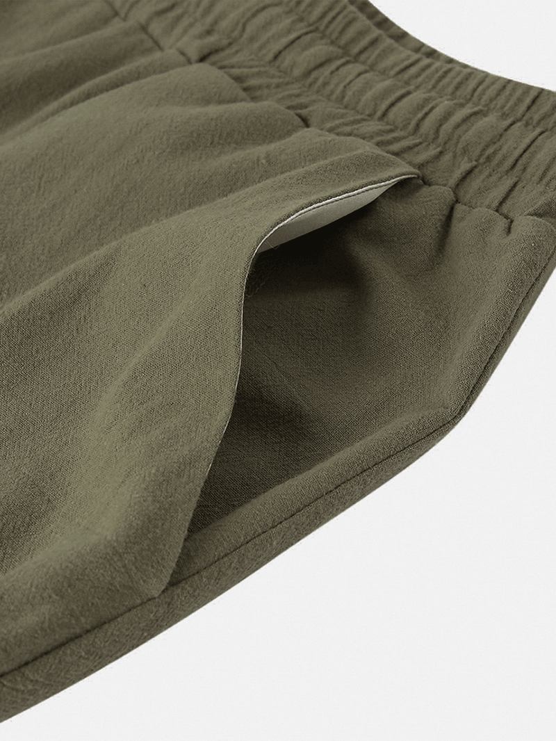 Herr 100% Bomull Färg Block Elastisk Midja Andas Casual Byxor