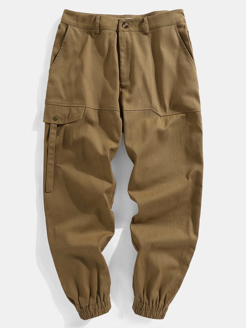 Herr 100% Bomull Fast Dragkedja Fluga Casual Elastiska Manschett Cargo Byxor