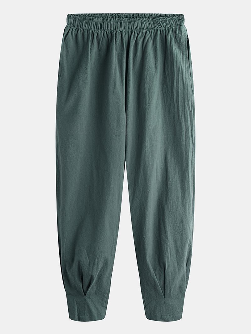 Herr 100% Bomull Orientalisk Elastisk Midja Enfärgad Haremsbyxa Med Ficka