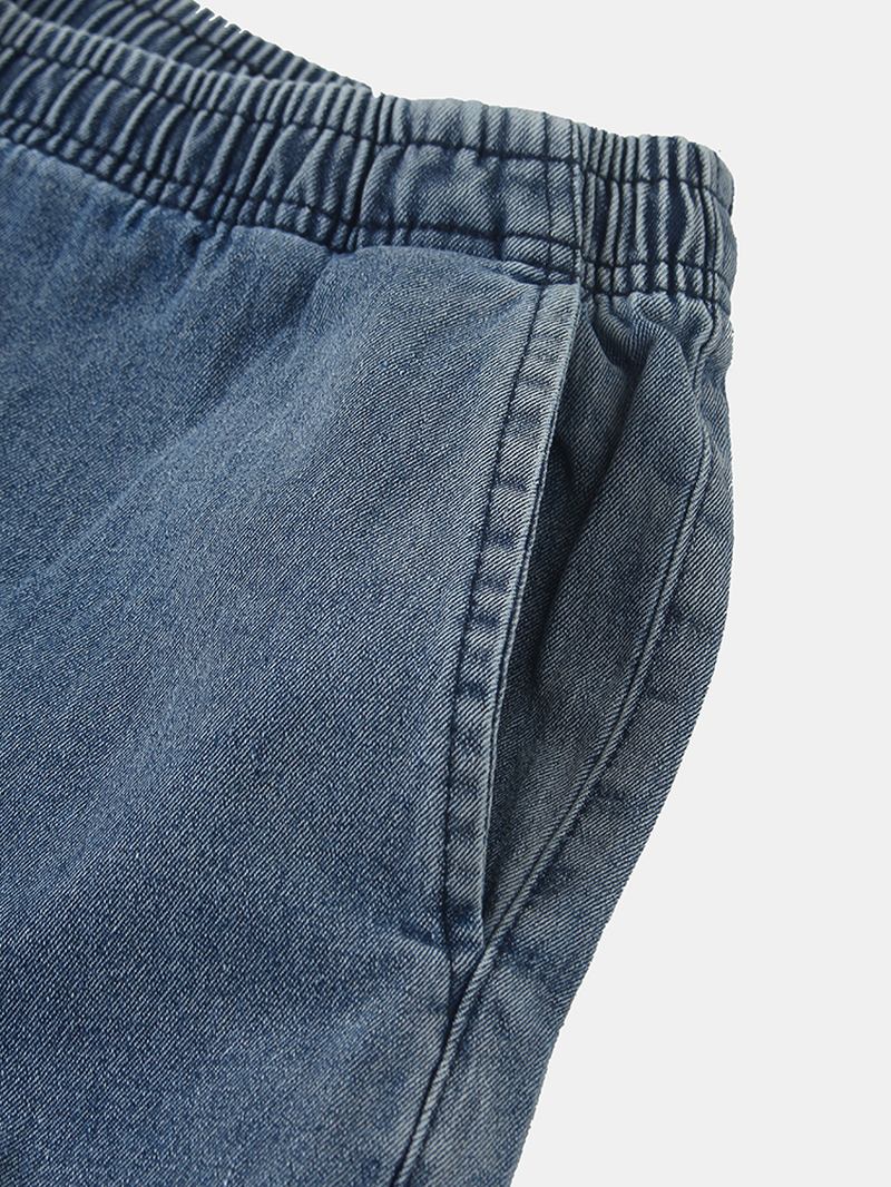 Herr Bomull Cargo Style Dragsko Elastiska Ankel Jeansbyxor Med Flera Fickor