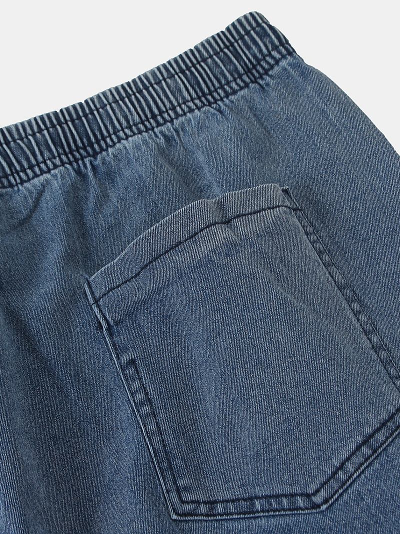 Herr Bomull Cargo Style Dragsko Elastiska Ankel Jeansbyxor Med Flera Fickor