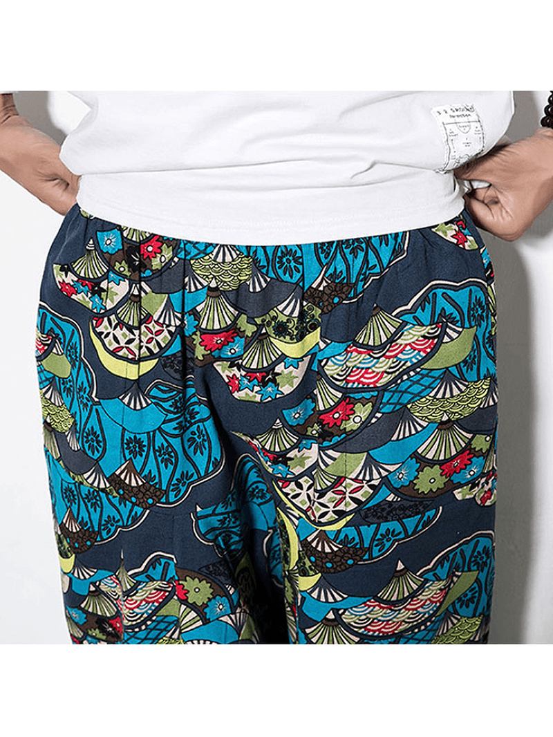 Herr Bomull Linne Vintage Harem Byxor Hip Hop Wide Leg Byxor
