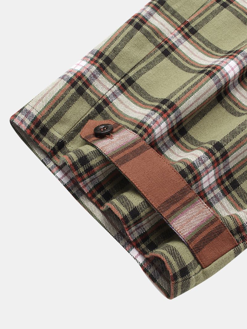 Herr Bomull Pläd Patchwork Lösa Casual Byxor Med Dragsko Med Ficka
