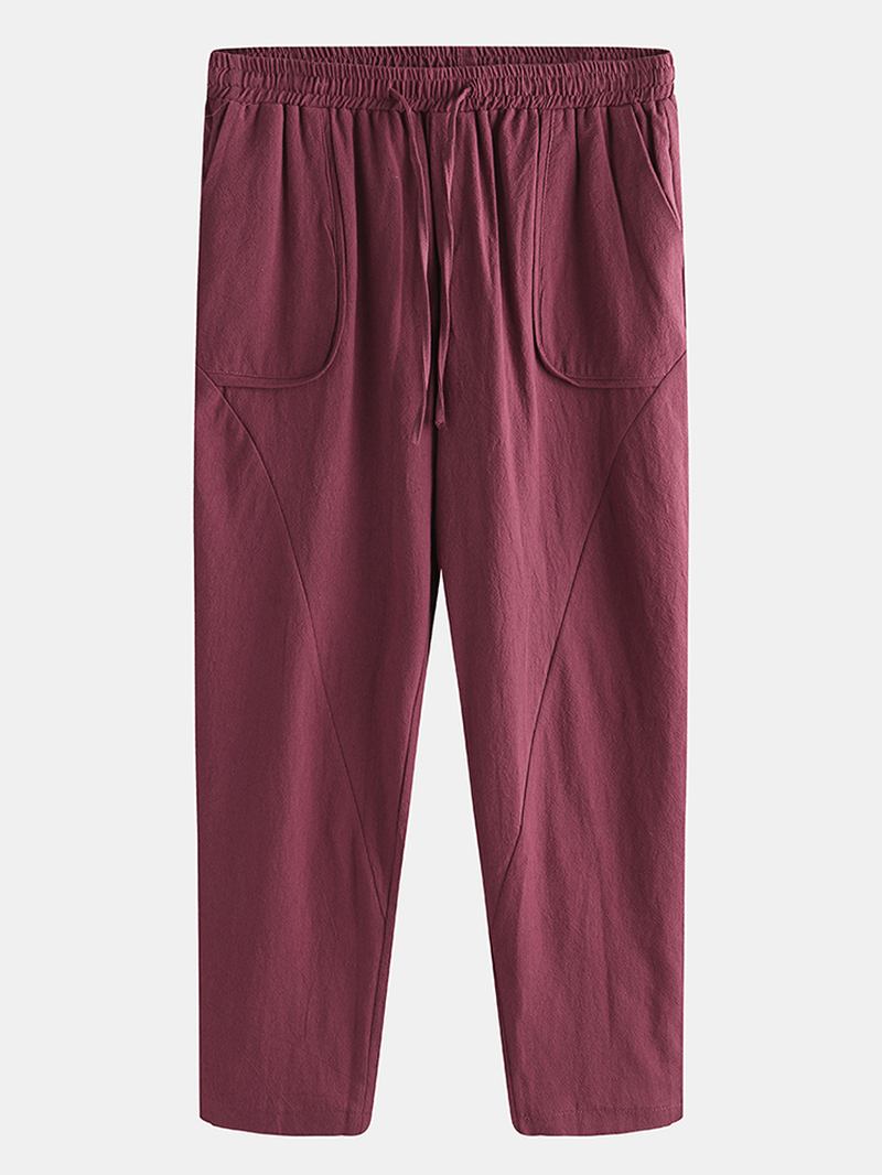 Herr Bomull Vintage Dragsko Ren Färg Loosr Fit Casual Byxor