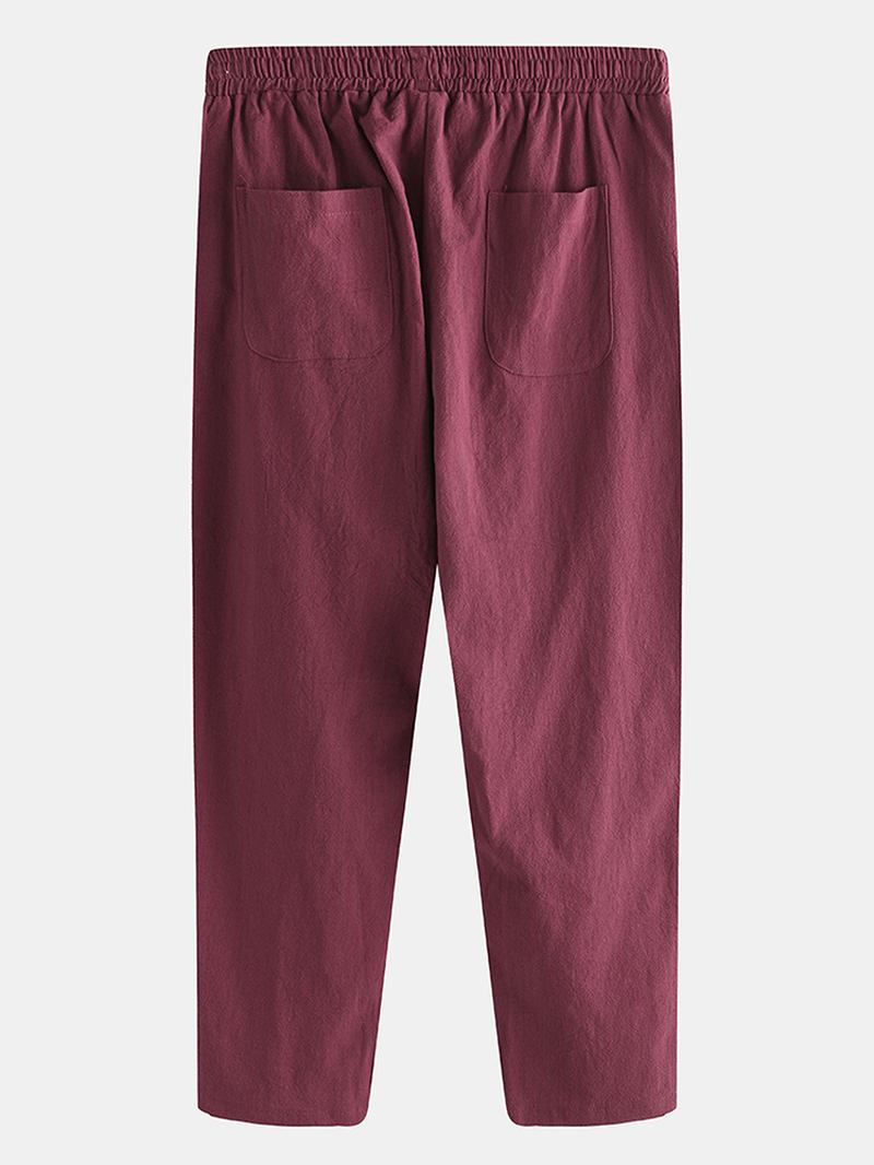Herr Bomull Vintage Dragsko Ren Färg Loosr Fit Casual Byxor