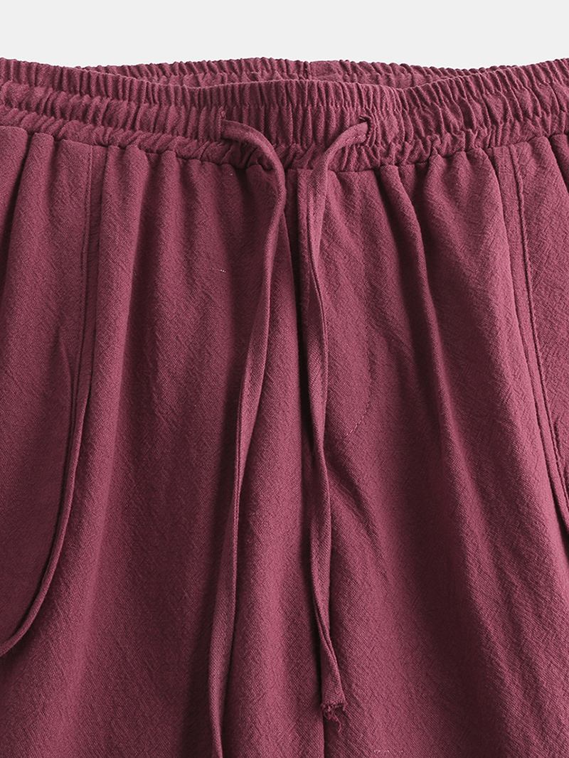 Herr Bomull Vintage Dragsko Ren Färg Loosr Fit Casual Byxor