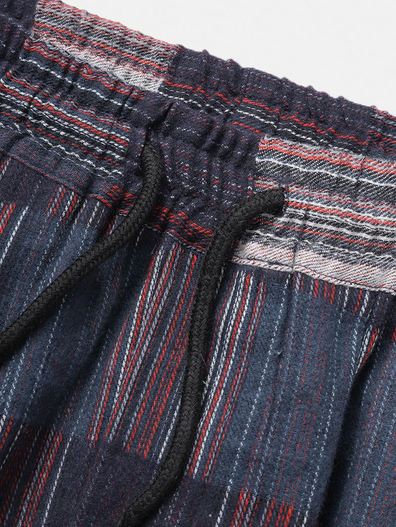 Herr Bomull Vintage Pläd Stripe Pocket Joggerbyxor Med Dragsko