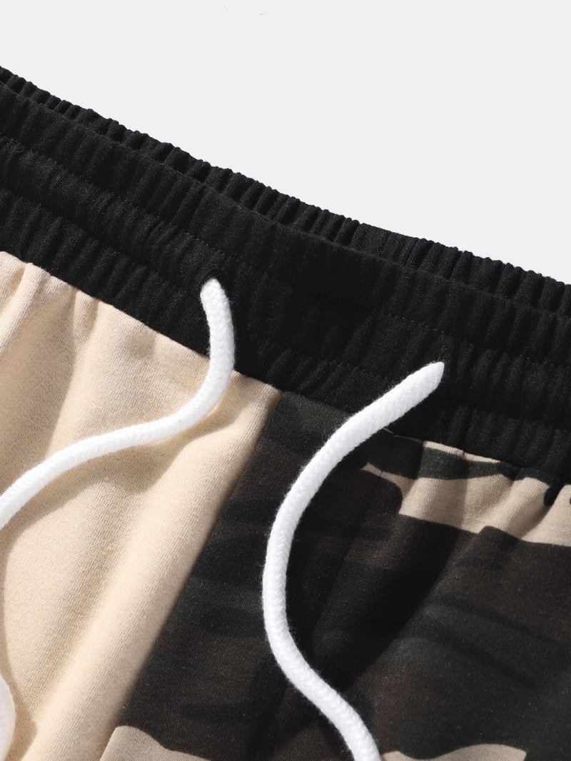 Herr Camo Patchwork Dragsko Med Manschetter Cargo Träningsbyxor Med Ficka