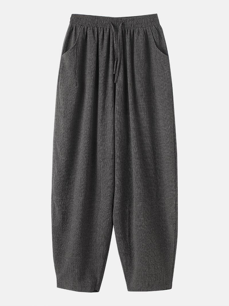 Herr Casual Loose Fit Enfärgade Byxor Med Dragsko