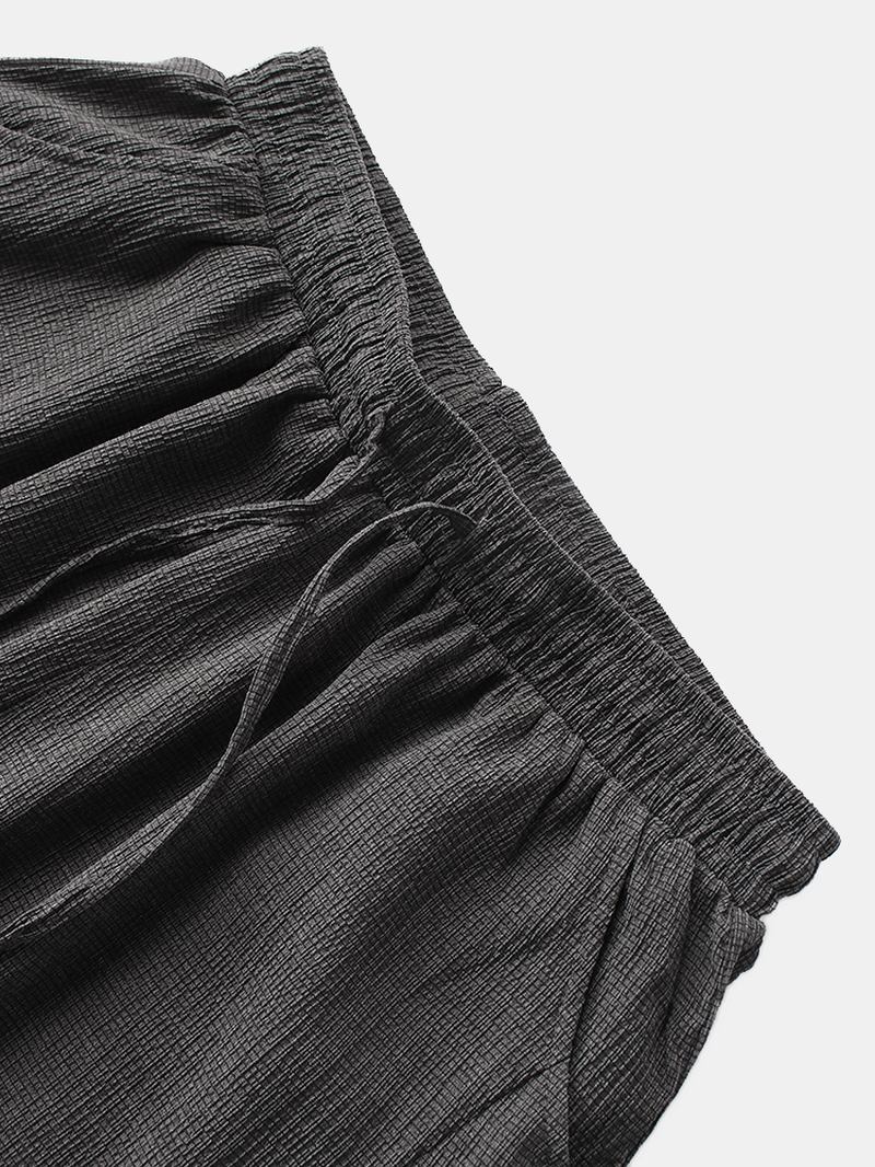 Herr Casual Loose Fit Enfärgade Byxor Med Dragsko