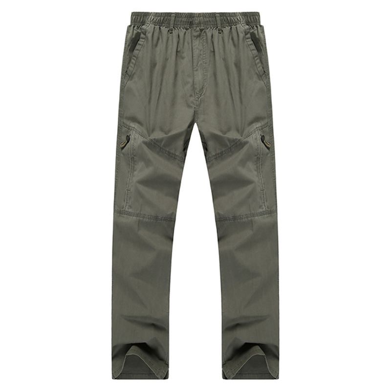 Herr Casual Raka Ben Lösa Byxor Enfärgad Elastisk Midja Multi Pocket-pants