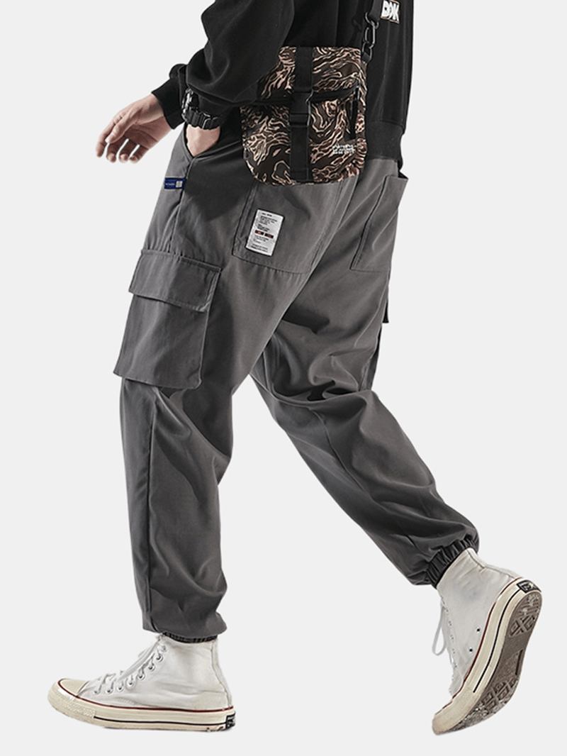 Herr Casual Sidoficka Elastisk Ankel Dragsko Midja Cargo Byxor
