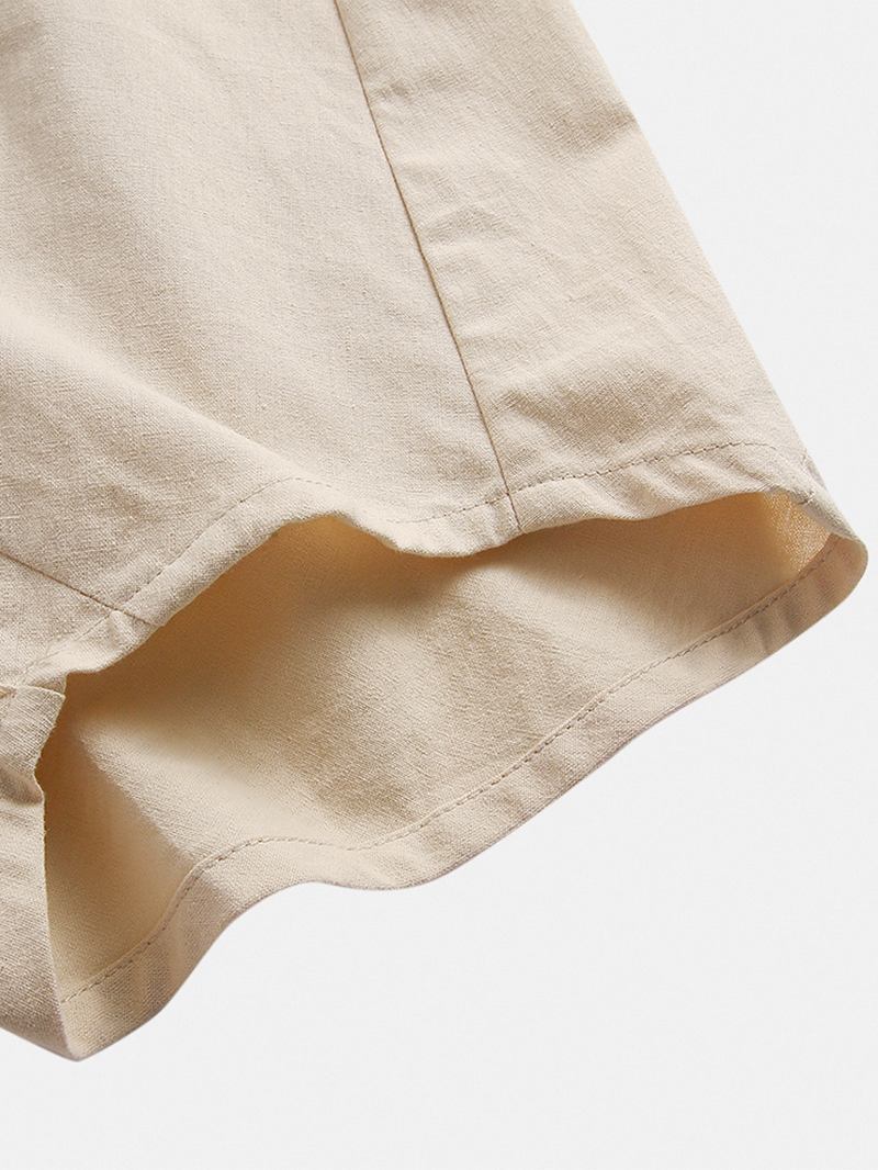Herr Casual Spold Färg 100% Bomull Dragsko Loose Fit Kalvlängd Byxor