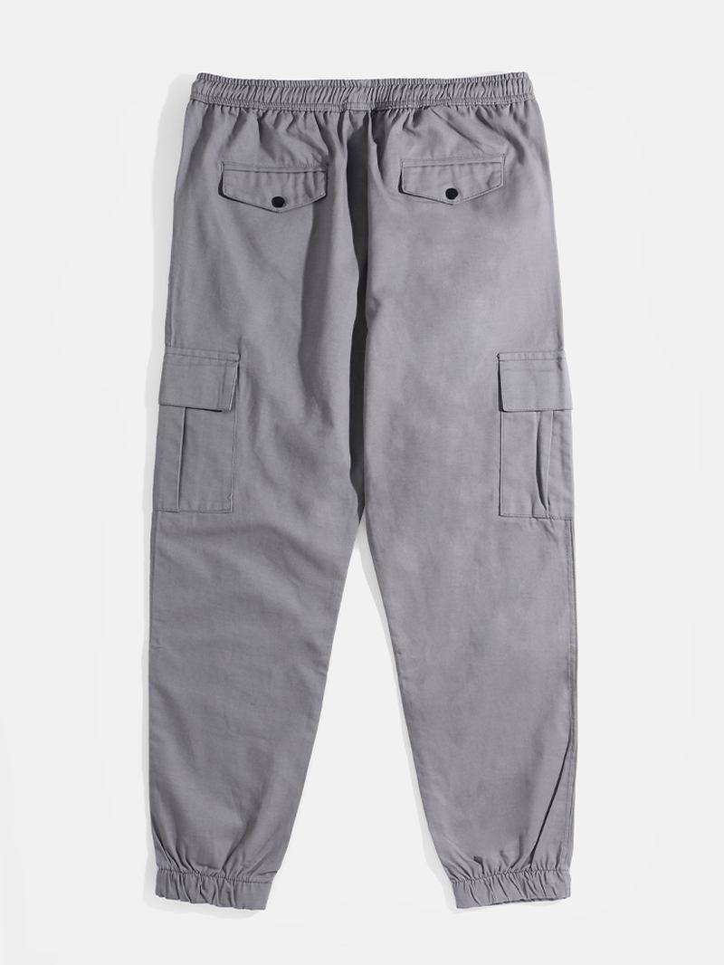 Herr Enfärgad Dragsko Med Mid Midja Overaller Pocket Cargo Pants