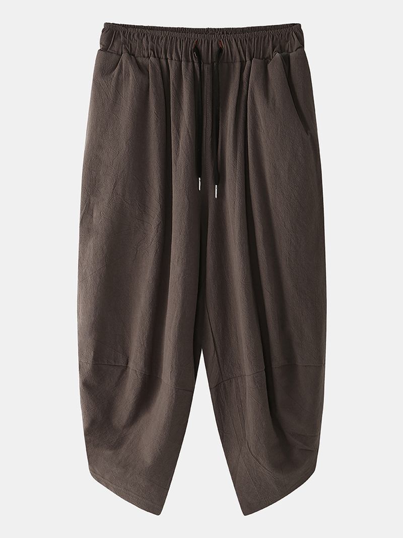 Herr Enfärgad Kort Stil Casual Lös Dragsko I Midjan Haremsbyxor