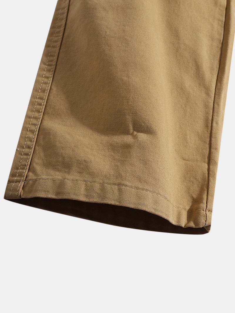 Herr Enfärgad Multi Pocket Dragkedja Fly Mid Waist Casual Byxor