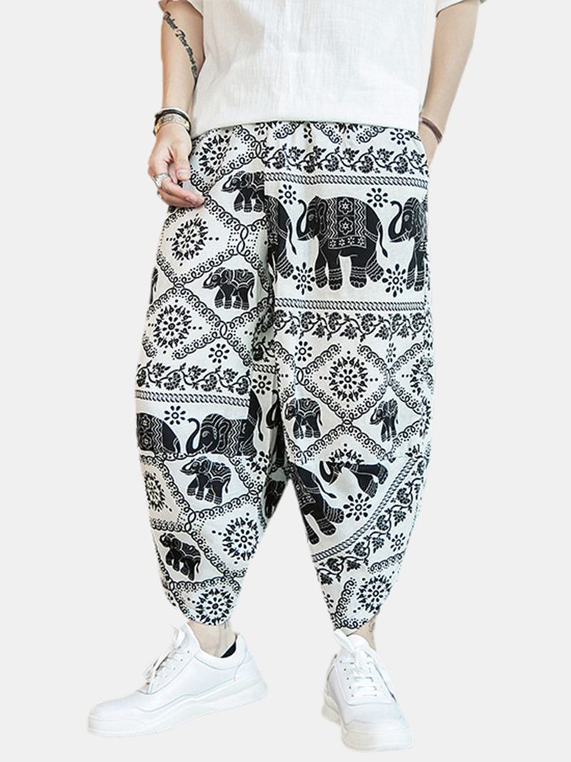 Herr Etnisk Stil Med Tryck Drawdtring Asymmetriska Harem Byxor