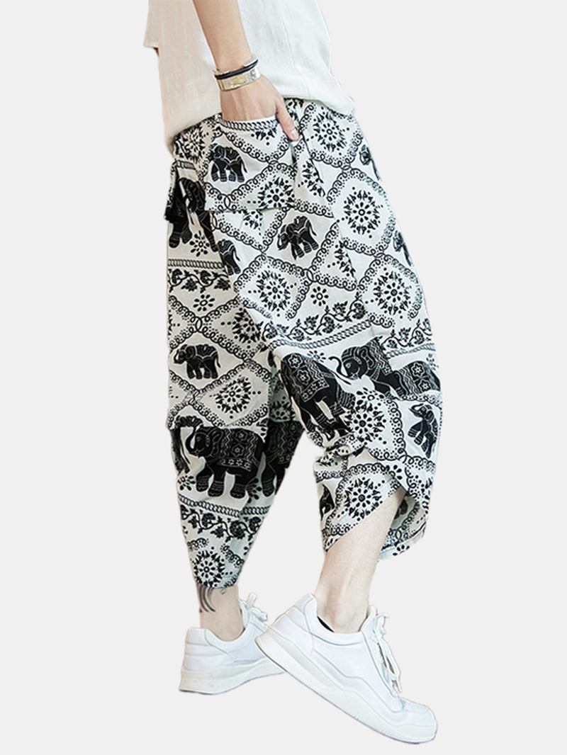 Herr Etnisk Stil Med Tryck Drawdtring Asymmetriska Harem Byxor