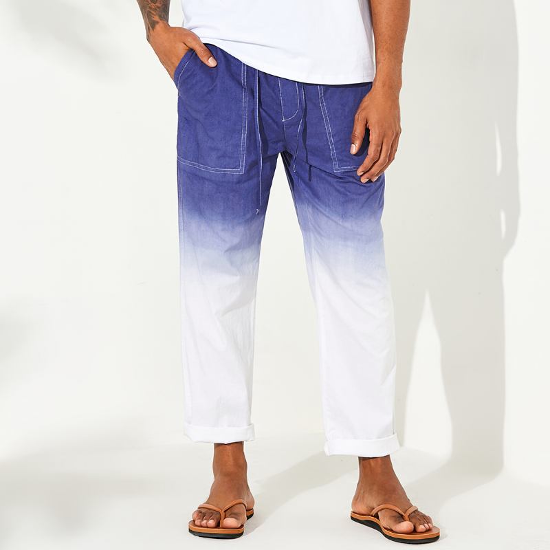 Herr Gradient Färg Dragsko Elastisk Midja Casual Mode Byxor