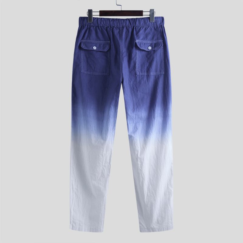 Herr Gradient Färg Dragsko Elastisk Midja Casual Mode Byxor