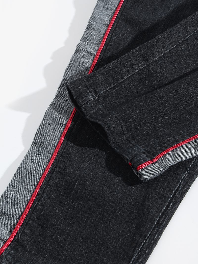 Herr Kontrast Sida Piping Patchwork Bomull Dragsko Jeansbyxor