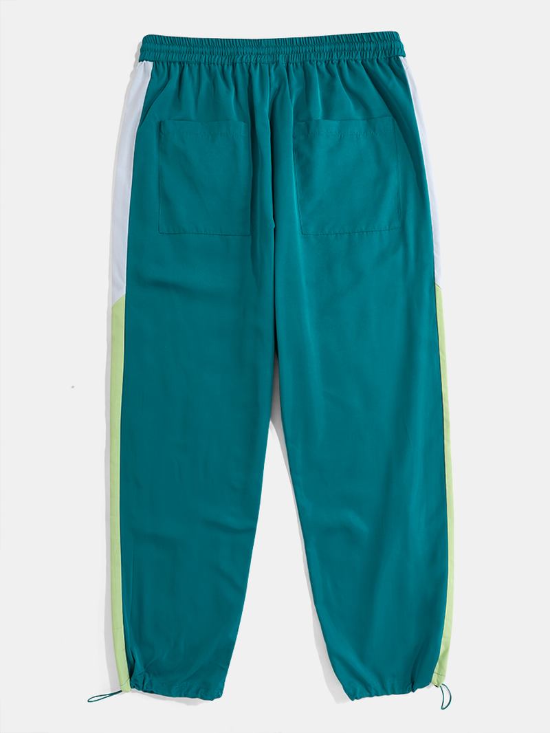 Herr Kontrast Side Stripe Lös Casual Dragsko Manschettbyxor