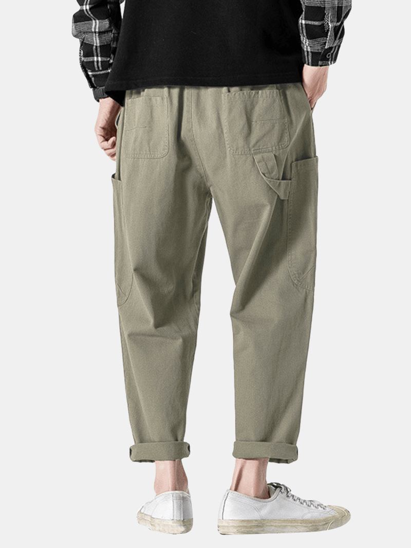 Herr Multi-pocket Tjock Varm Dragsko Midja Bomull Casual Harem Byxor