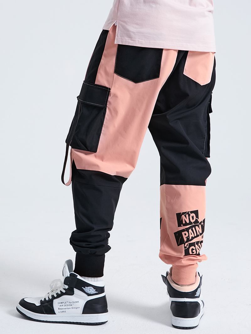 Herr Patchwork Colorblock Utility Creative Letter Med Tryck Byxor
