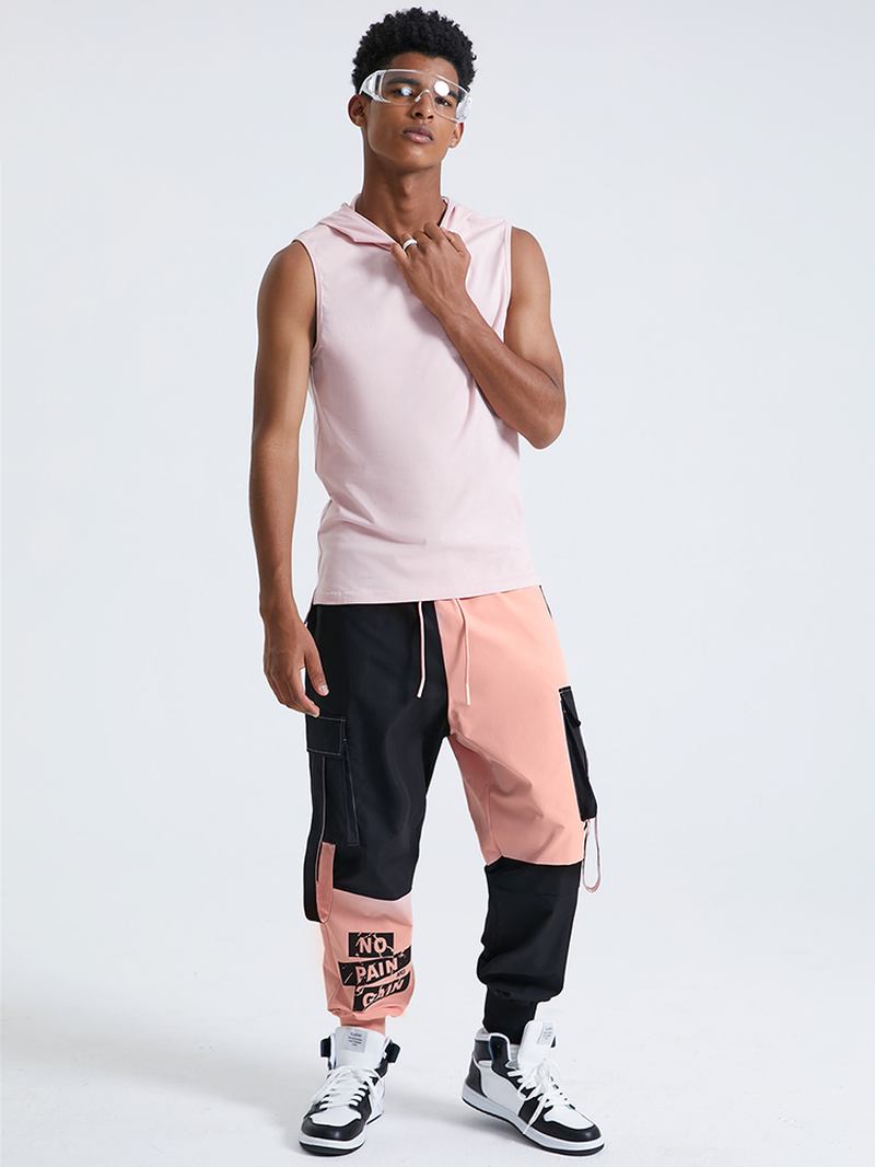 Herr Patchwork Colorblock Utility Creative Letter Med Tryck Byxor