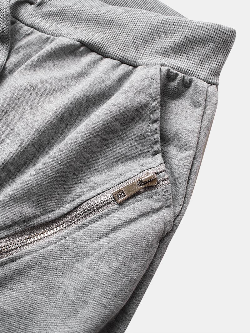 Herr Plain Zipper Pocket Button Fluga Dragsko Midja Casual Joggerbyxor