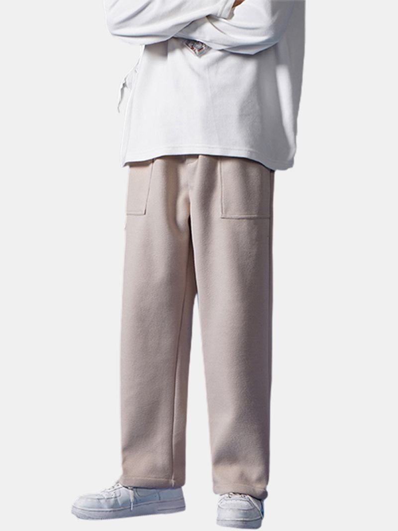 Herr Ren Färg Double Pocket Casual Raka Byxor Med Dragsko