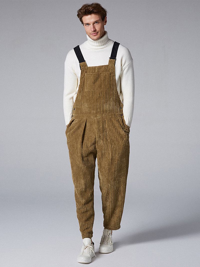 Herr Retro Corduroy Tjocka Byxor Lösa Overaller