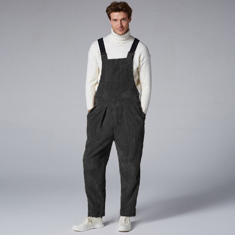 Herr Retro Corduroy Tjocka Byxor Lösa Overaller