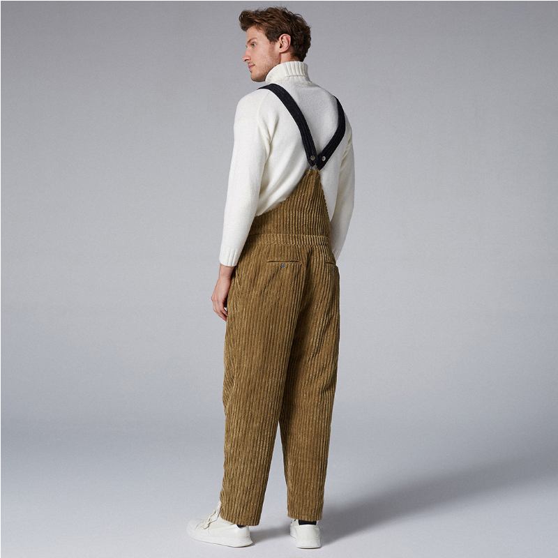 Herr Retro Corduroy Tjocka Byxor Lösa Overaller