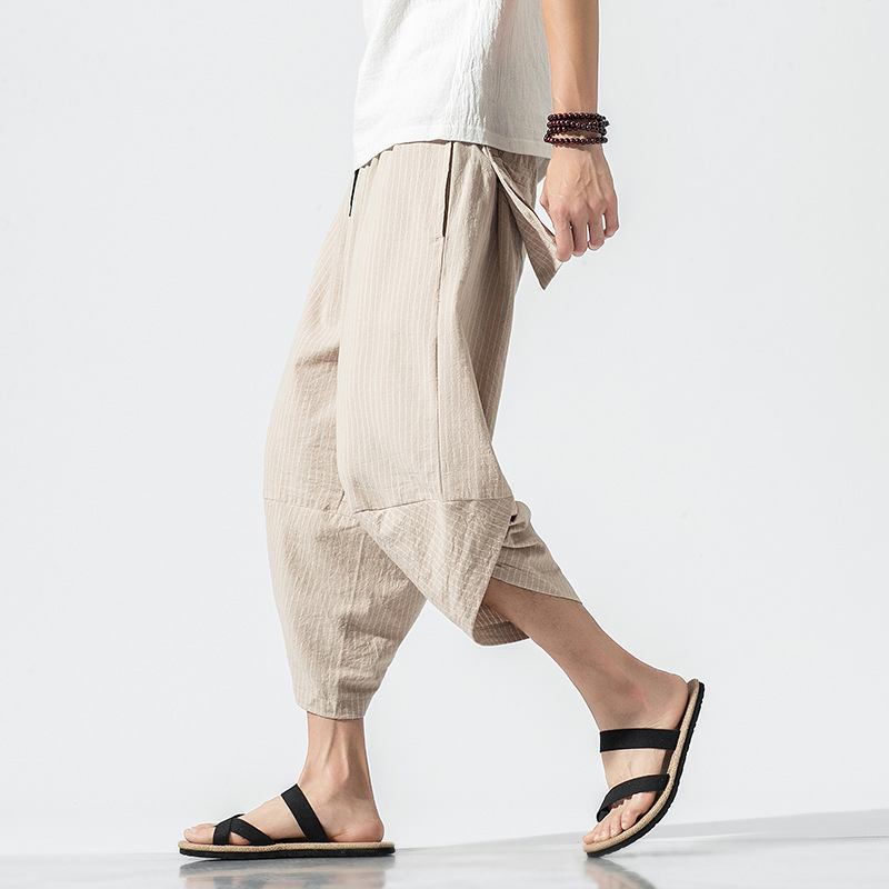 Herr Sommar Kinesisk Stil Linne Rand Lösa Casual Byxor
