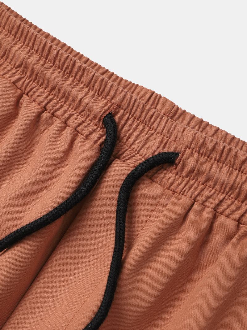 Herr Utility Enfärgad 100% Bomull Loose Cargo Pants