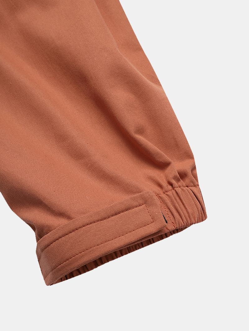 Herr Utility Enfärgad 100% Bomull Loose Cargo Pants