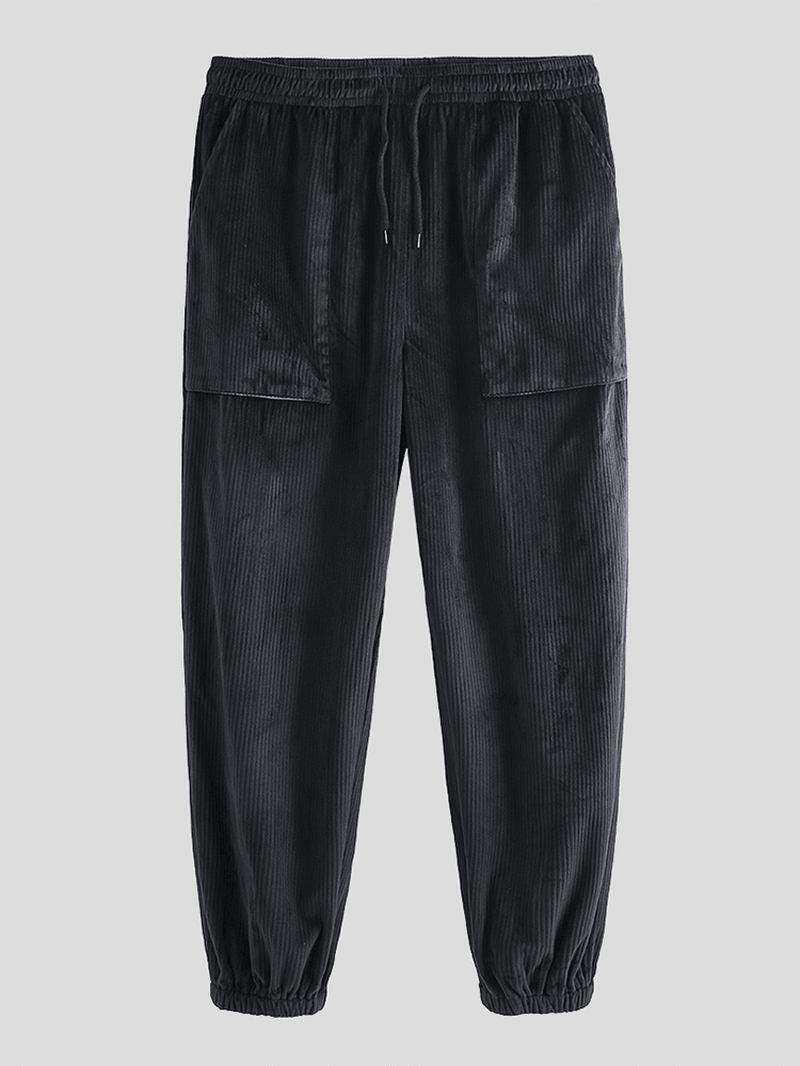 Herr Vintage Dragsko Elastisk Midja Enfärgad Casual Byxor