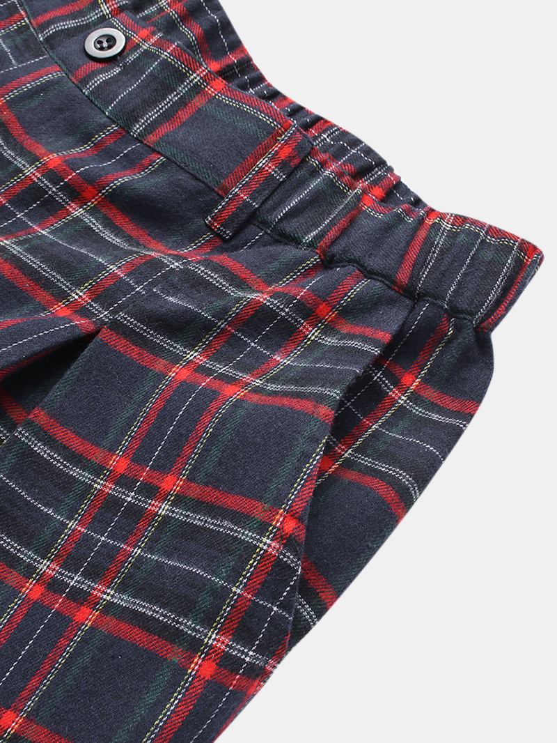 Herr Vintage Pläd Elastisk Midja Blixtlås Fly Joggerbyxor Med Ficka