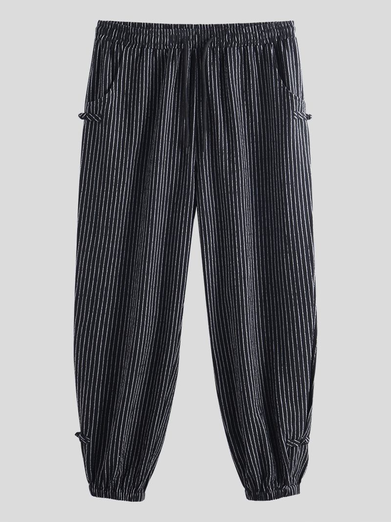 Herr Vintage Stripe 100% Bomull Enfärgad Dragsko Casual Byxor