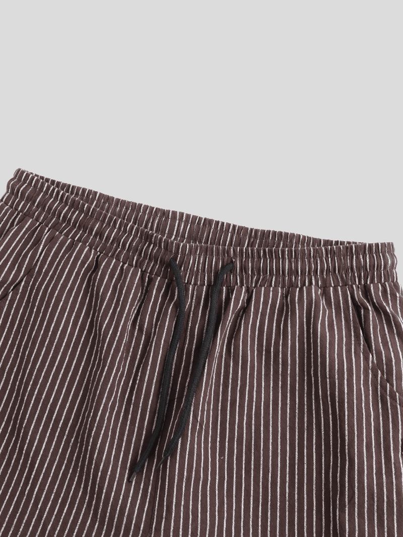 Herr Vintage Stripe 100% Bomull Enfärgad Dragsko Casual Byxor