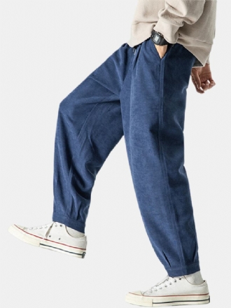 Herrkortstil Enfärgad Lös Dragsko Med Mitten Av Midjan Casual Haremsbyxor