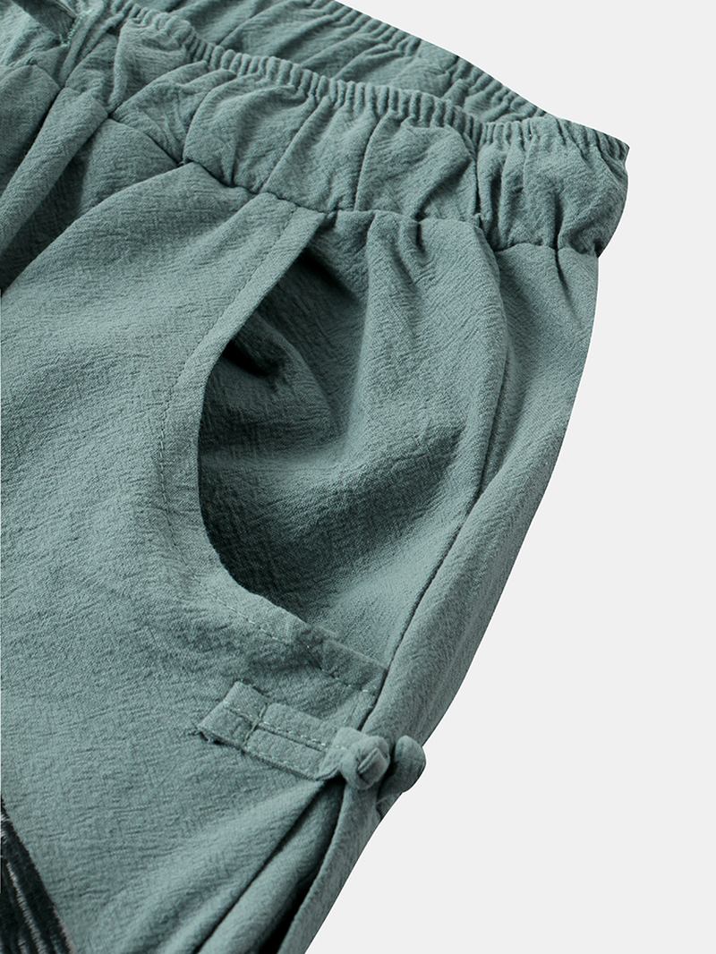 Herrmode Crane Broderi Enfärgad Elastisk Midja Lös Passform Casual Byxor