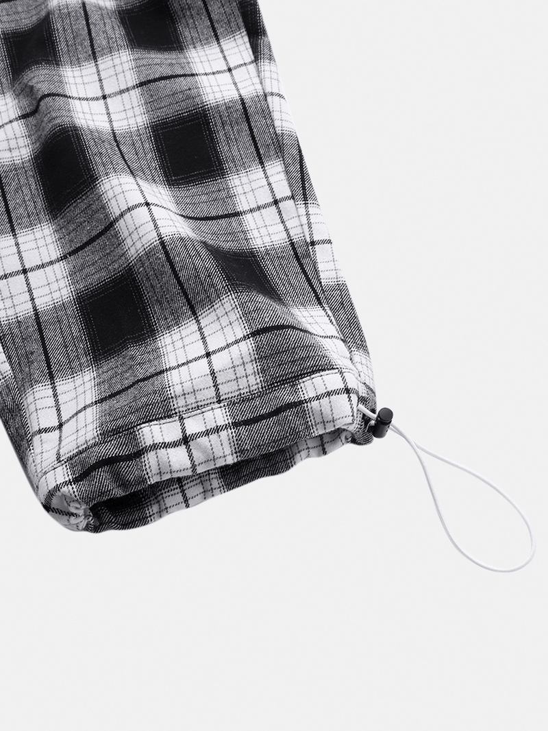 Klassisk Rutig Ficka För Män Med Dragsko Elastisk Midja 100% Bomullsbyxor